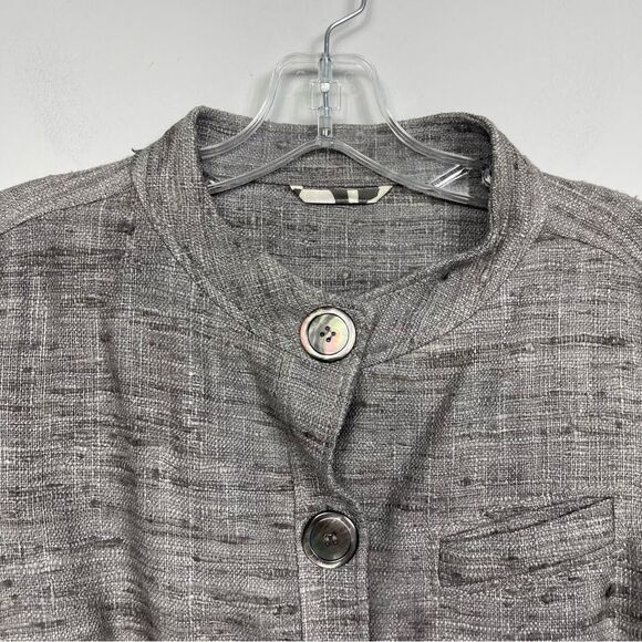 BOGNER Silk Tweed Boucle Blazer Jacket Gray Brown Cropped Bolero 3/4 Sleeve US 8 - Picture 12 of 16